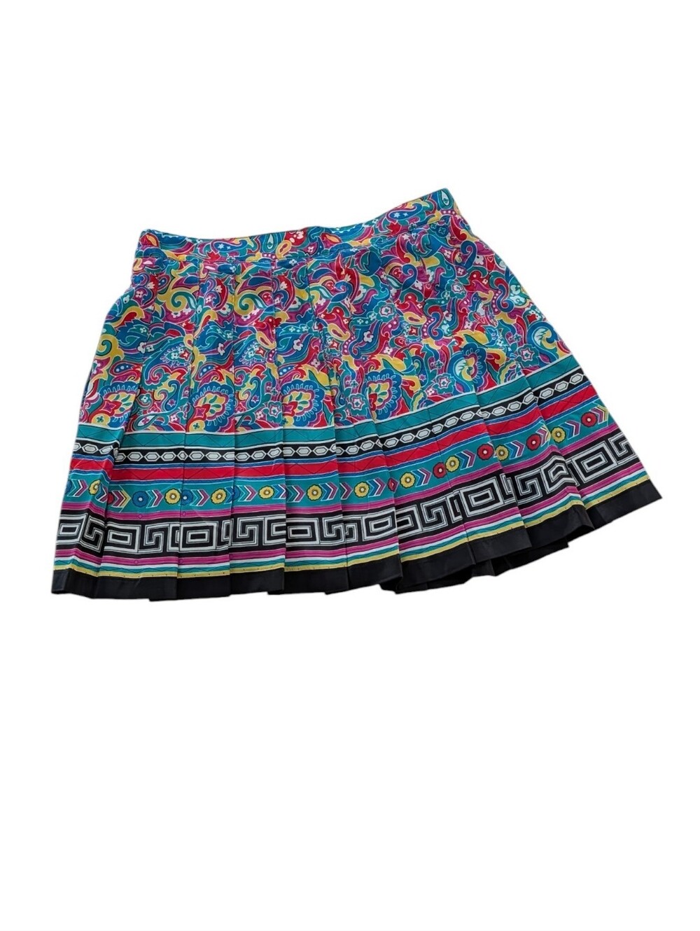 Vintage, Tail, Vibrant Color Geometric Pleated Tennis Skirt. Size 8